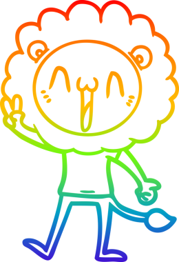 gökkuşağı gradyanı çizimi bir insan tarafından çizilmiş mutlu bir karikatür aslanı