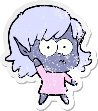 Bir insan tarafından çizilen karikatür elf kızının sıkıntılı çıkartması.