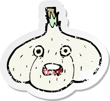 Bir insan tarafından çizilmiş sarımsak karikatürünün gerilemiş yapıştırması.