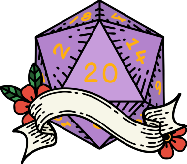 Retro Dövme Biçimi Doğal 20 D20 zar bir insan tarafından çizildi