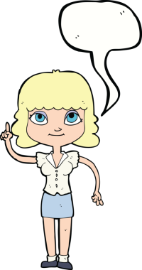 Bir insan tarafından çizilmiş konuşma baloncuğu fikri olan bir karikatür kadın.