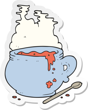 Bir insan tarafından çizilmiş bir çorba kasesinin etiketi.