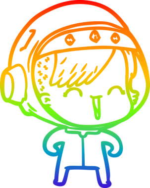 Gökkuşağı gradyan çizimi mutlu bir uzay kızının çizimi bir insan tarafından çizilmiş