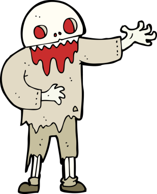 Bir insan tarafından çizilmiş ürkütücü bir zombi çizgi filmi.