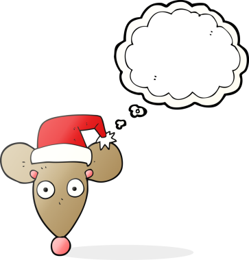 Bir insan tarafından çizilmiş noel şapkalı baloncuk faresi.