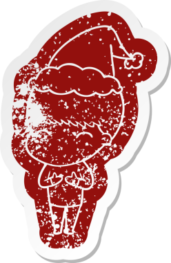 Mutlu çizgi film, Noel Baba şapkası takan bir çocuk, bir insan tarafından çizilmiş.