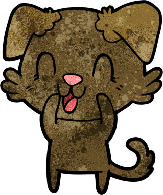 Bir insan tarafından çizilmiş gülen çizgi film köpeği.