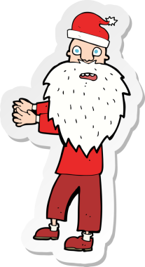 Bir insan tarafından çizilmiş Noel Baba şapkalı bir adamın çıkartması.