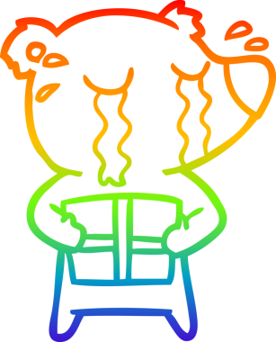 Gökkuşağı gradyan çizgi çizimi bir insan tarafından çizilmiş ağlayan ayı karikatürü