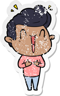 Bir insan tarafından çizilmiş heyecanlı bir karikatür çıkartması.