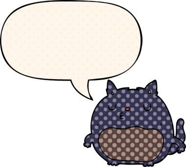 Çizgi roman tarzında konuşma balonu olan çizgi film kedisi bir insan tarafından çizildi.