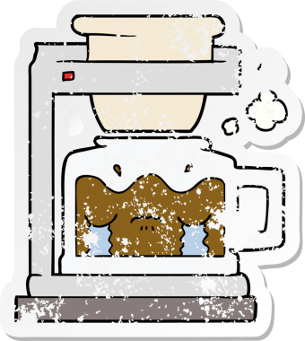 Bir insan tarafından çizilmiş ağlayan filtre kahve makinesinin sıkıntılı çıkartması.