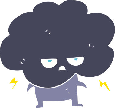 Bir insan tarafından çizilen düz renkli yağmur bulutu çizimi