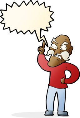 Karikatür ihtiyarı, bir insan tarafından çizilmiş konuşma balonuyla kuralları koyuyor.