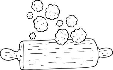 Bir insan tarafından çizilmiş siyah beyaz çizgi film merdanesi.