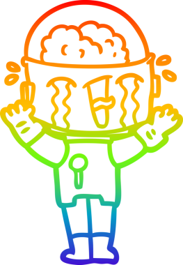 gökkuşağı gradyan çizimi bir insan tarafından çizilmiş ağlayan bir robot çizgi