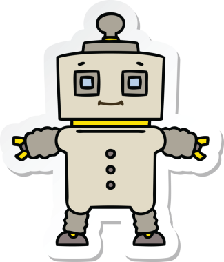 Bir insan tarafından çizilmiş garip bir el çizimi robot çıkartması.