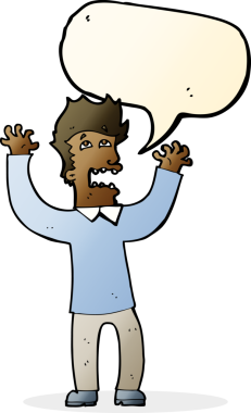 Bir insan tarafından çizilmiş, konuşma balonuyla dehşete düşmüş bir adam.