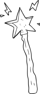 Bir insan tarafından çizilmiş siyah beyaz çizgi film sihirli değneği.