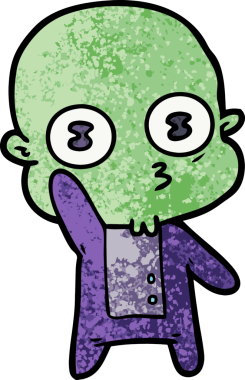 Bir insan tarafından çizilmiş garip, kel bir uzaylı.