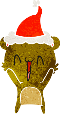 Mutlu ayı eli bir insan tarafından çizilmiş Noel Baba şapkasının retro çizimi.