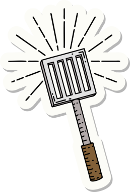 Bir insan tarafından çizilmiş dövme stili mutfak spatulasının çıkartması.