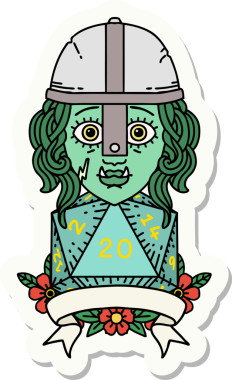 Bir insan tarafından çizilmiş 20 zarlı yarım ork savaşçısının çıkartması.