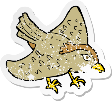 Bir insan tarafından çizilmiş karikatür bahçesindeki kuşun gerilmiş yapıştırması.