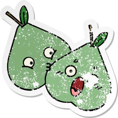 Bir insan tarafından çizilmiş yeşil armut karikatürünün sıkıntılı çıkartması.