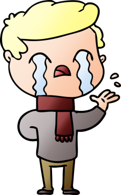 Bir insan tarafından çizilmiş kış eşarbı takmış ağlayan çizgi film adamı.