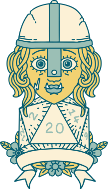 Retro Dövme Tarzı Yarı Ork Dövüşçüsü Bir insan tarafından çizilmiş doğal yirmi zar atışıyla