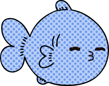 Bir insan tarafından çizilmiş tuhaf çizgi film balığı.