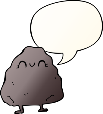 bir insan tarafından çizilmiş, konuşma baloncuklu karikatür kayası.