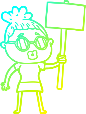 Bir insan tarafından çizilmiş gözlük takan karikatürist bir kadının soğuk gradyan çizimi