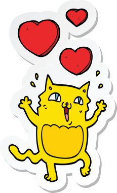 Bir insan tarafından çizilmiş, deli gibi aşık bir çizgi film kedisinin çıkartması.