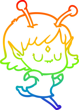 Gökkuşağı gradyan çizgisi bir insan tarafından çizilmiş uzaylı bir kızın çizimi