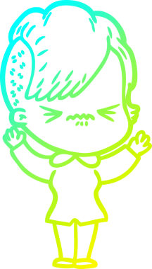 Bir çizgi film karakteri çizen soğuk gradyan, bir insan tarafından çizilmiş hippi bir kız.