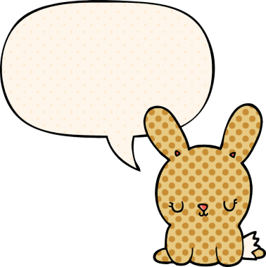 Bir insan tarafından çizilmiş çizgi roman tarzında konuşma balonu olan sevimli çizgi film tavşanı.