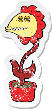 Bir insan tarafından çizilmiş canavar bir çiçeğin gerilmiş çıkartması.