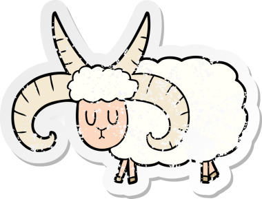 Bir insan tarafından çizilmiş uzun boynuzlu bir karikatür çıkartması.