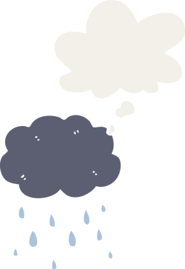 Bir insan tarafından çizilmiş düşünce baloncuğuyla yağmur yağıyor.