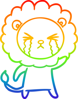 Bir insan tarafından çizilmiş ağlayan bir aslanın çizgi çizimi.