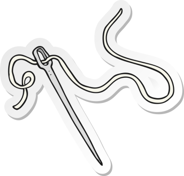 Bir insan tarafından çizilmiş iğne ve iplik etiketi.