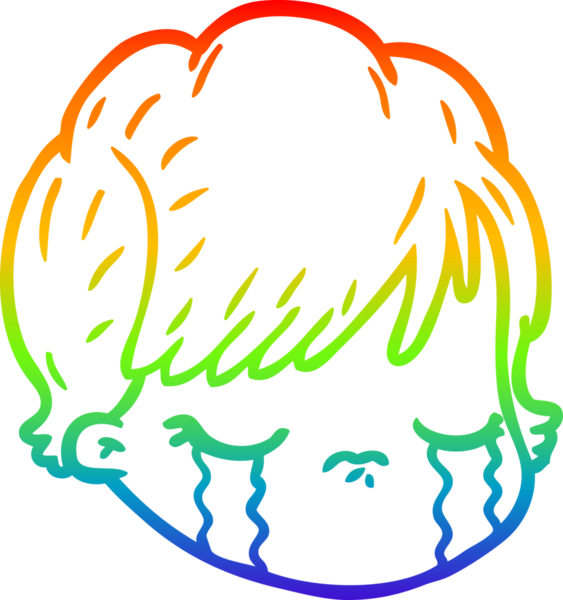 Gökkuşağı gradyan çizgi çizimi. Bir insan tarafından çizilmiş ağlayan kadın yüzü.