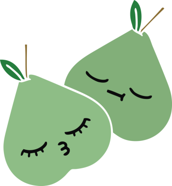 Bir insan tarafından çizilmiş yeşil bir armutun düz renkli retro karikatürü