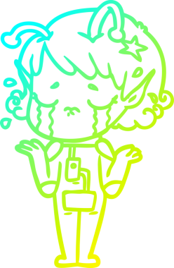 Bir insan tarafından çizilmiş ağlayan uzaylı kız çizgi filmi.