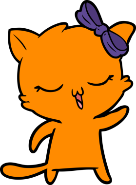 Bir insan tarafından çizilmiş kafasında yay olan çizgi film kedisi.