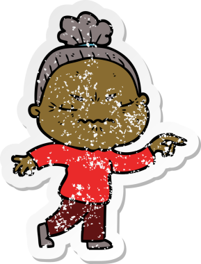 Bir insan tarafından çizilmiş, sıkıntılı bir karikatür çıkartması.