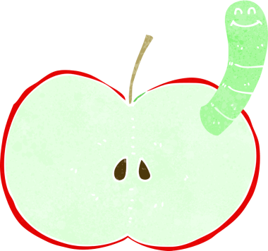 Bir insan tarafından çizilmiş solucanlı çizgi film elması