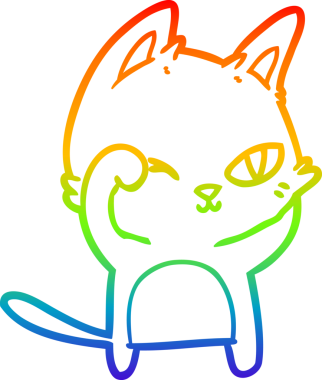 Gökkuşağı gradyan çizgi çizimi bir insan tarafından çizilmiş çizgi bir kedi.